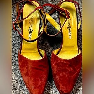 Vintage Yves Saint Laurent Burgundy suede 4 inch heels.